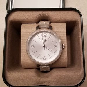 Fossil Heather Silver Dial Pearlized White Watch